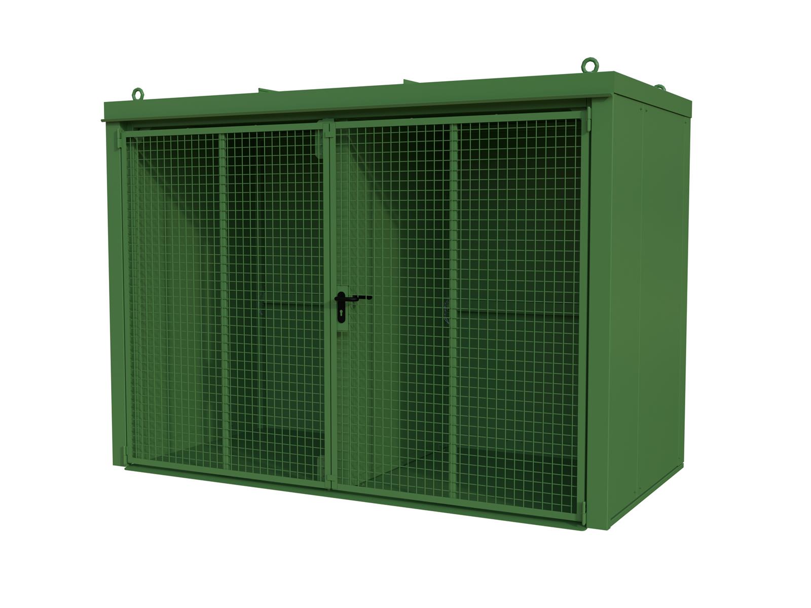 Hochwertiger Gasflaschen-Container Typ GFC-B für optimale Lager mit Trennwand-RAL 6011 (Resedagrün)-M4