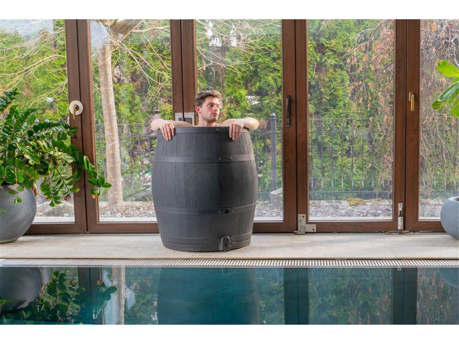 350 L Eisfass, Eistonne "Ice barrel" Schwarz Eisbadefass